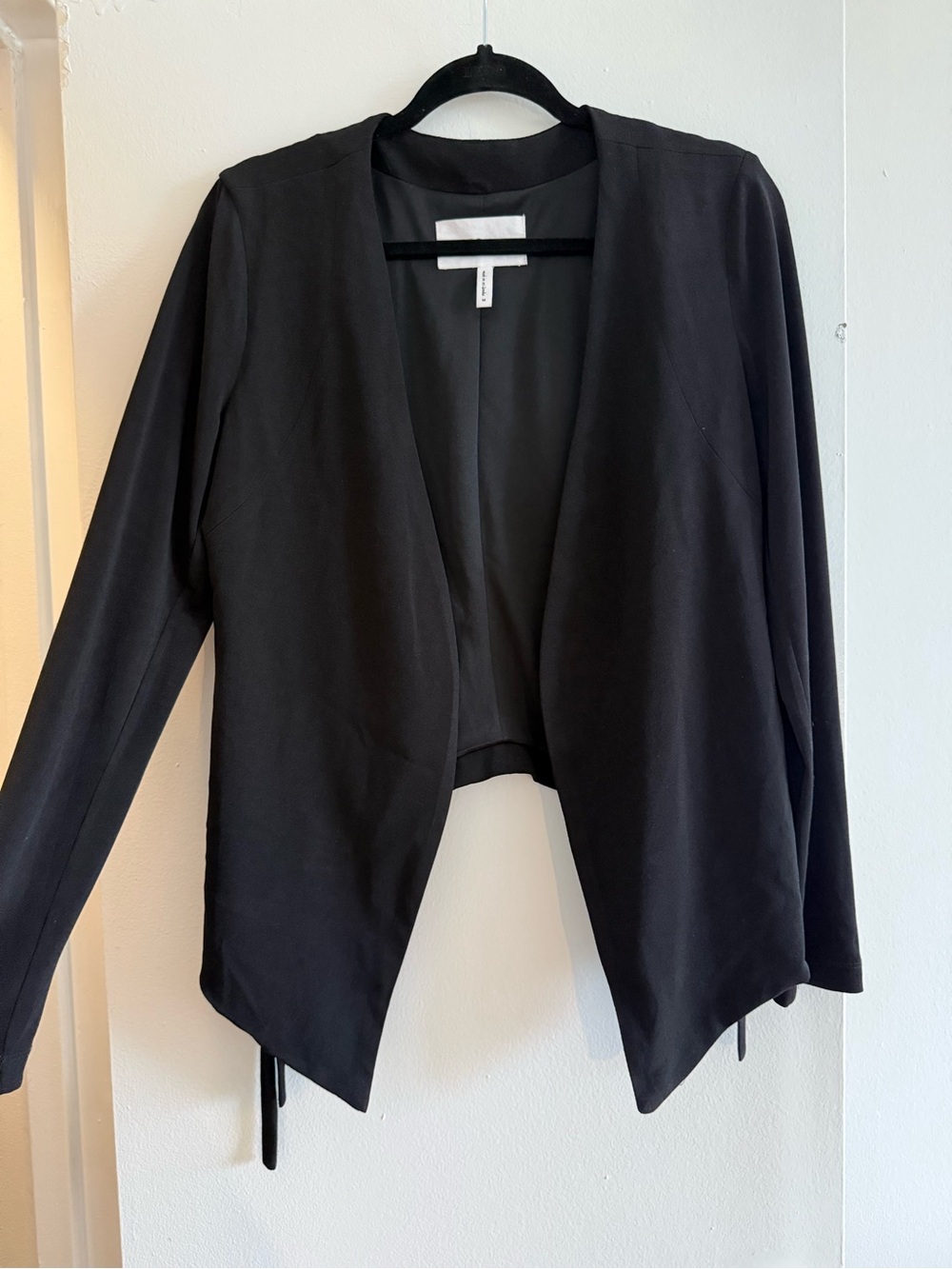 BCBGeneration Black Asymmetrical Open Front Blazer; Size Medium